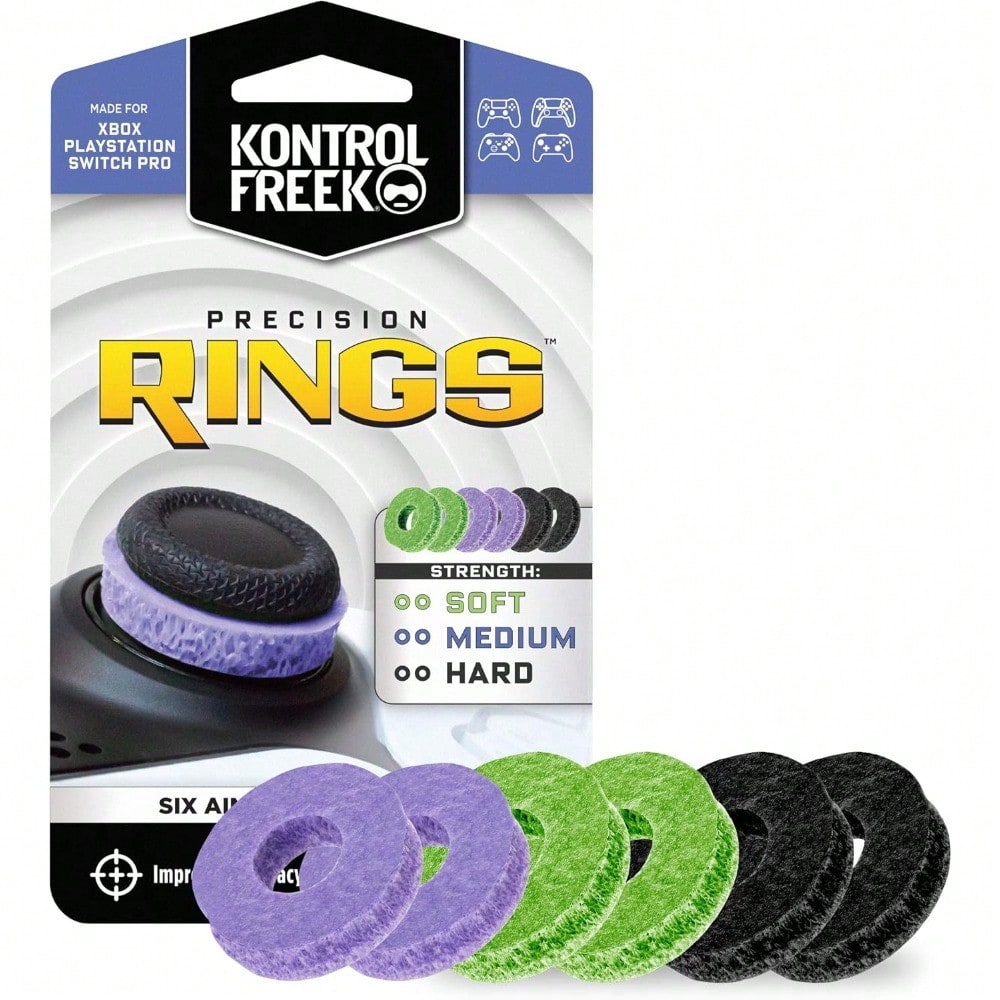 Precision Rings | Aim Assist Motion Control for PS4, PS5, Xbox One, XBX, Switch Pro & Scuf Controller (Black/Purple/Green)