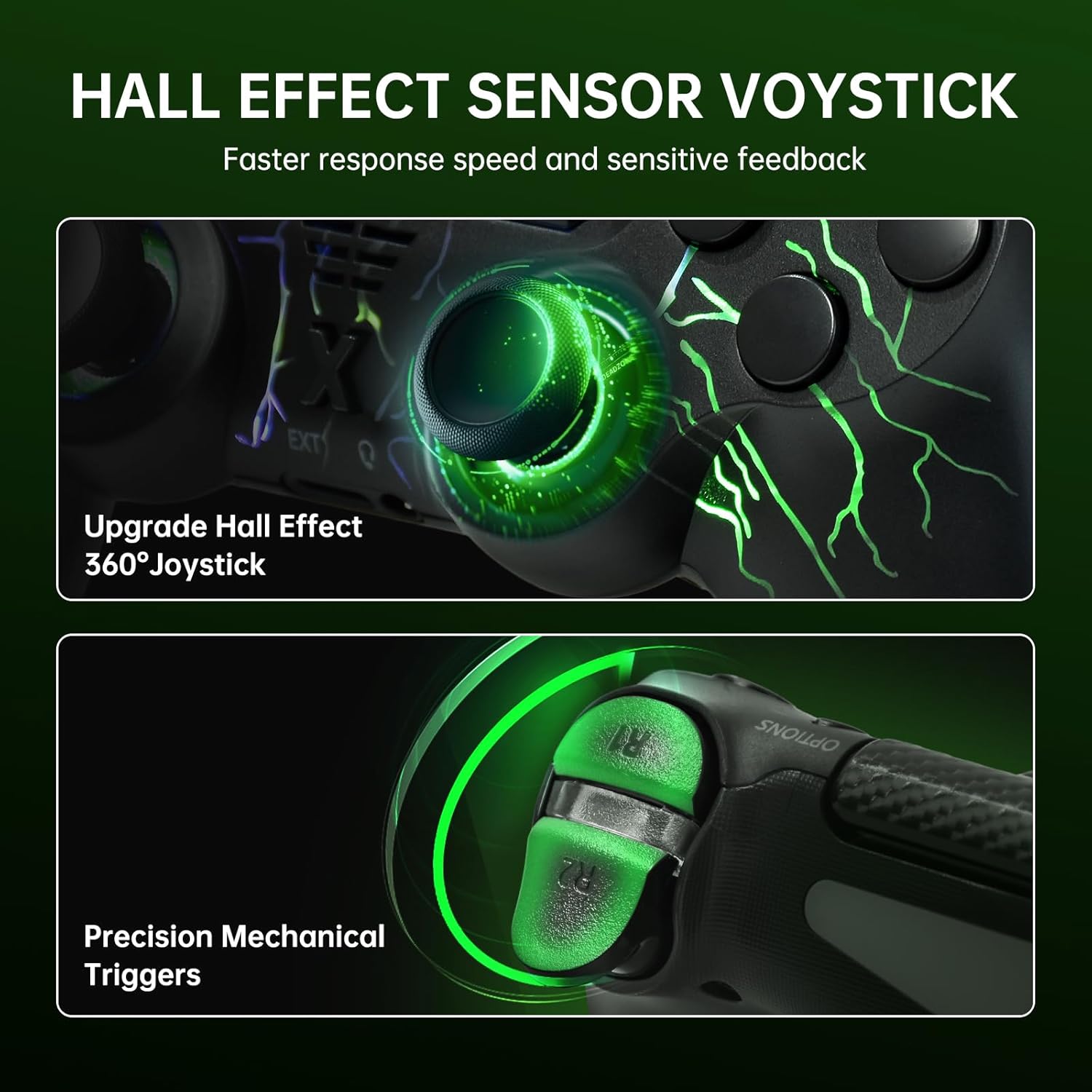 Wireless Controller for PS4 & PC - White Lightning Pattern RGB Illumination, Hall Effect Joystick, Dual Vibration, 6 - Axis Gyro, Touch Pad - Ideal for Gaming Enthusiasts